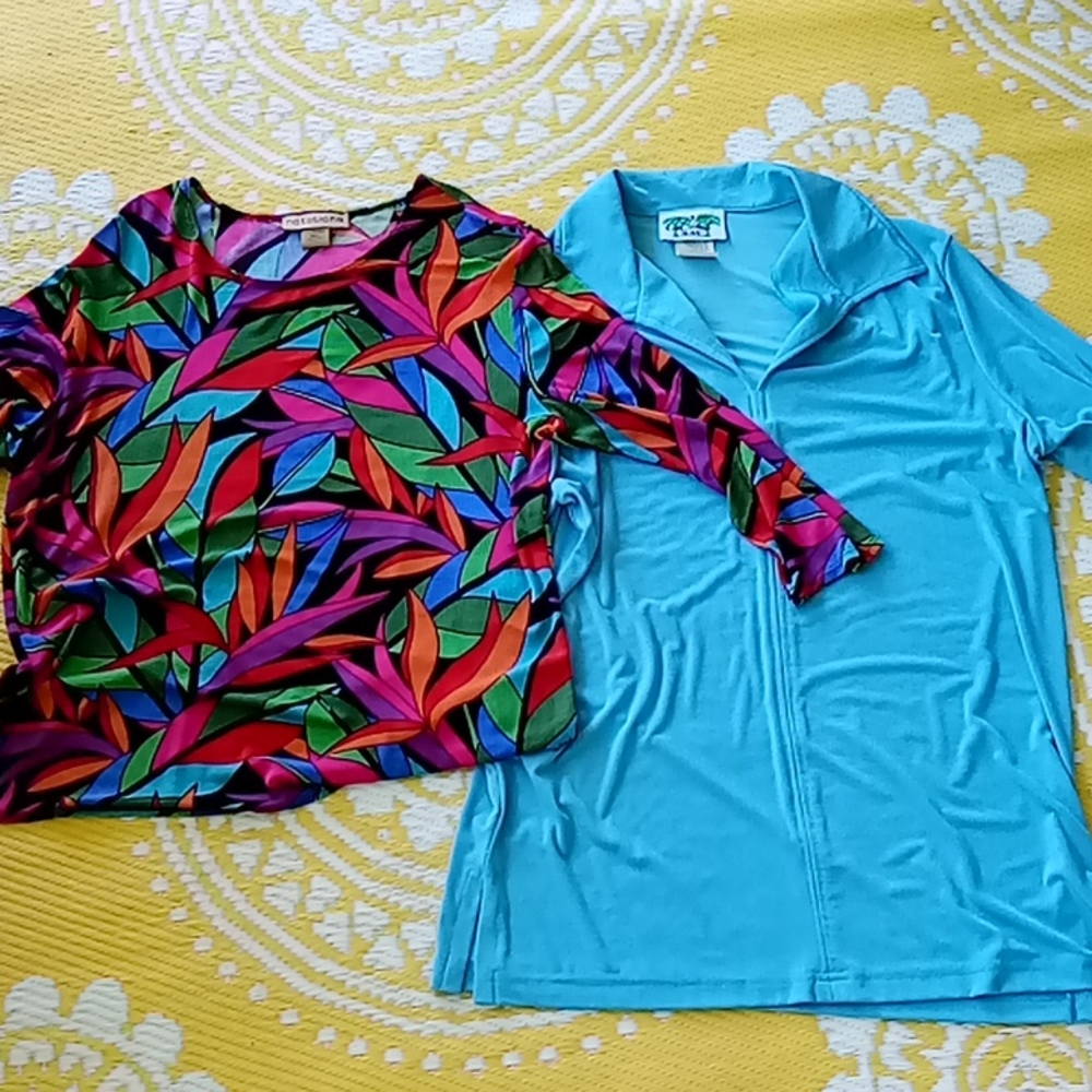 Stretchy, comfy travel, work, casual clothes that do not wrinkle and wash/dry.